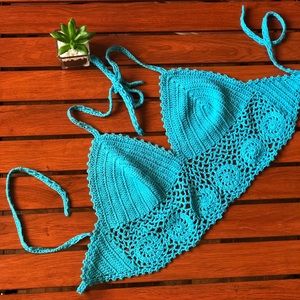Blue crochet halter top handmade in Bali